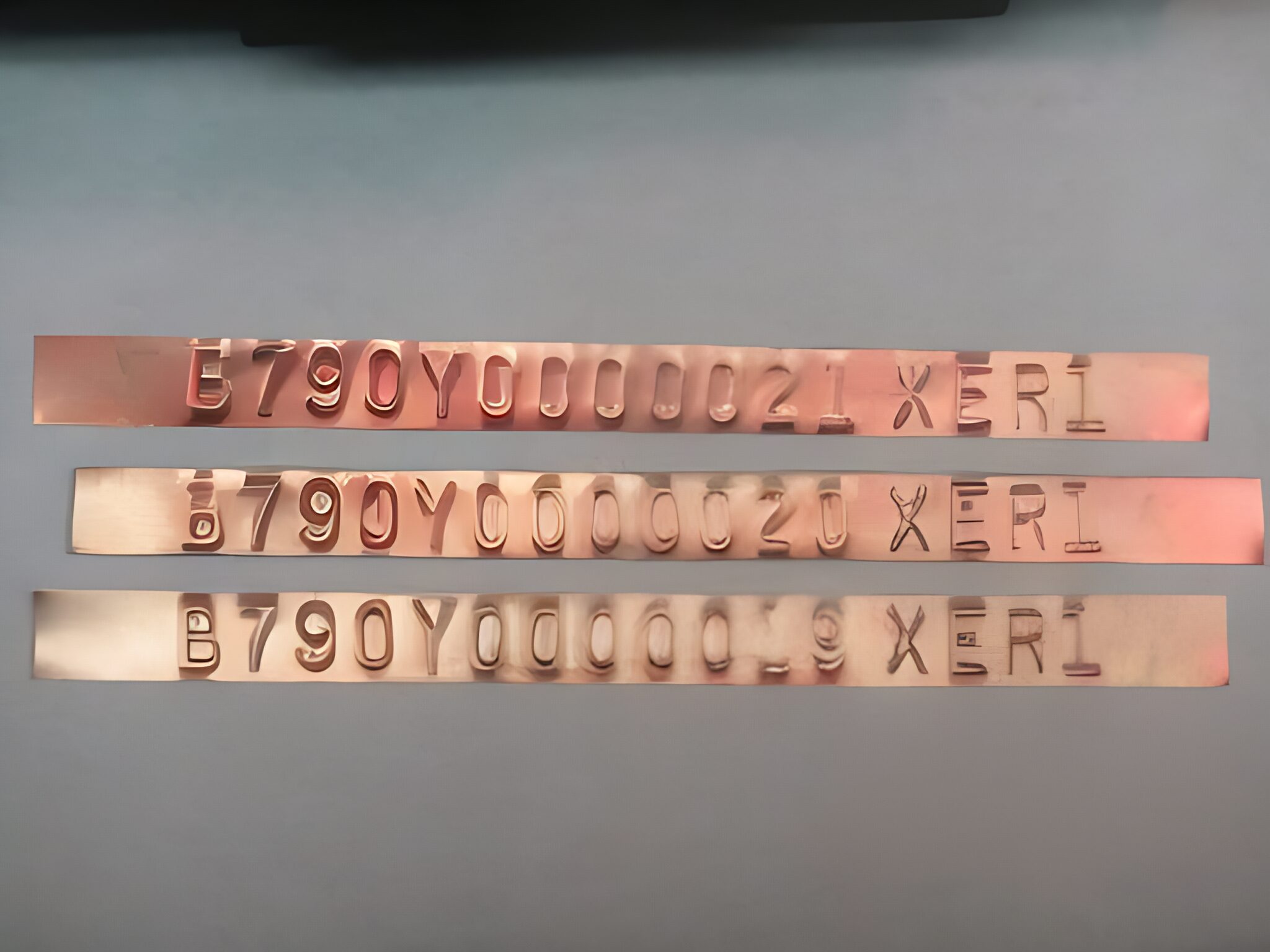 Sample Part With Impression Sample parts marked with Numberall's embossing solutions, demonstrating clear and durable identification for industrial applications.
